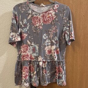 Floral Print Women's Top - Gray and Pink